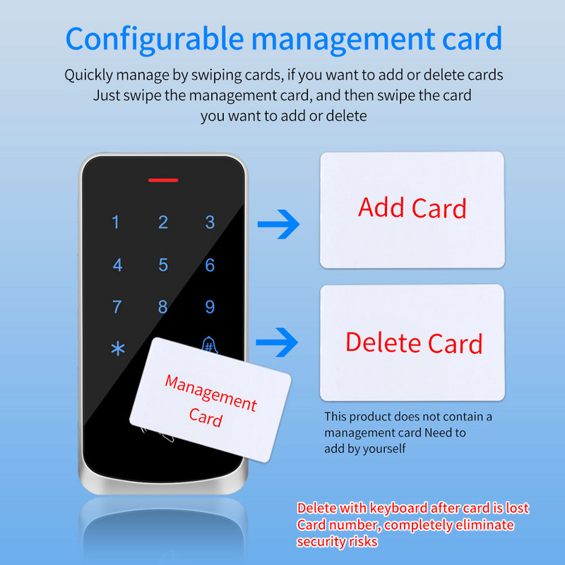 Taustvalgustusega puutetundliku juurdepääsu juhtimisklaviatuur Veekindel RFID 125KHz klaviatuur ukseavaja juurdepääsukontrollisüsteem Wiegand Reader 2000 kasutajad