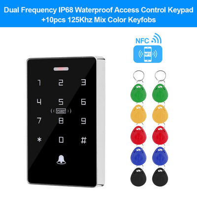 NFC RFID klaviatūra vandeniui atspari jutiklinė prieigos valdymo klaviatūra 10000 vartotojo talpa, veikianti su dvigubo dažnio 125 kHz 13,56 MHz lustais