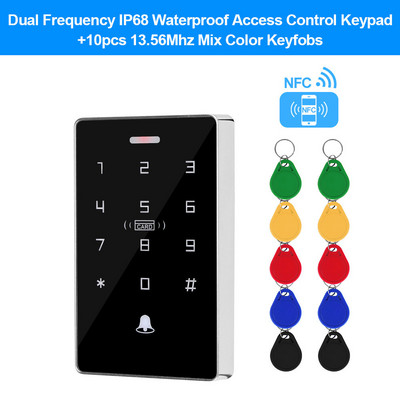 NFC RFID klaviatūra vandeniui atspari jutiklinė prieigos valdymo klaviatūra 10000 vartotojo talpa, veikianti su dvigubo dažnio 125 kHz 13,56 MHz lustais