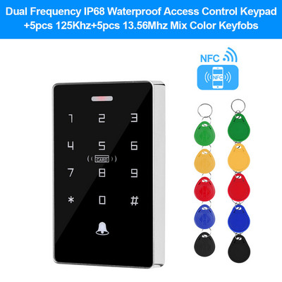 NFC RFID klaviatūra vandeniui atspari jutiklinė prieigos valdymo klaviatūra 10000 vartotojo talpa, veikianti su dvigubo dažnio 125 kHz 13,56 MHz lustais