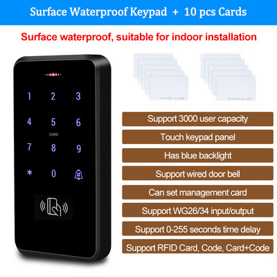 125KHz RFID skārienjutīgā tastatūra IP68 ūdensnecaurlaidīga piekļuves kontroles tastatūra Controller Cipari slēdzenes durvju atvēršanas sistēmas elektroniskās atslēgu kartes