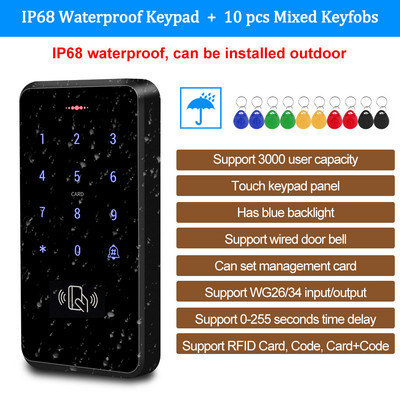 125KHz RFID skārienjutīgā tastatūra IP68 ūdensnecaurlaidīga piekļuves kontroles tastatūra Controller Cipari slēdzenes durvju atvēršanas sistēmas elektroniskās atslēgu kartes