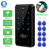 IP68 vandeniui atspari RFID 125KHz autonominė prieigos valdymo klaviatūra su jutiklinio ekrano skydeliu + 10 vnt RFID pultelių