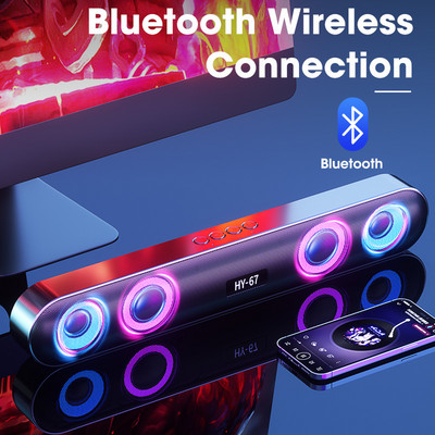 Datora skaņas josla bezvadu 6D telpiskās skaņas skaļrunis Bluetooth 5.0 mājas vadu datora stereo zemfrekvences skaļrunis skaņas josla datora klēpjdatora kinoteātris TV Aux