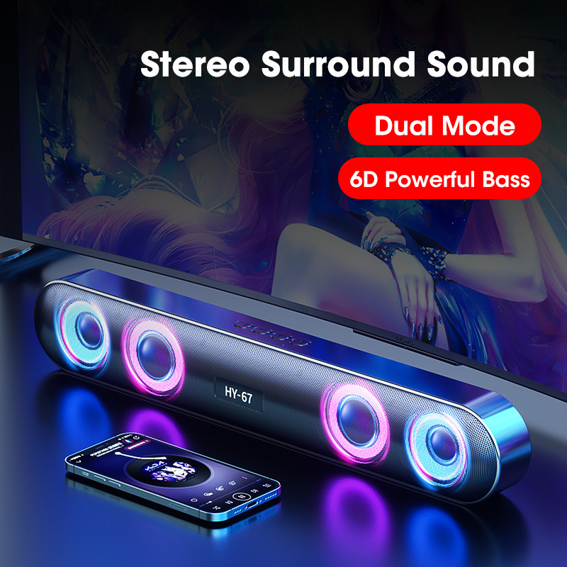 Datora skaņas josla bezvadu 6D telpiskās skaņas skaļrunis Bluetooth 5.0 mājas vadu datora stereo zemfrekvences skaļrunis skaņas josla datora klēpjdatora kinoteātris TV Aux