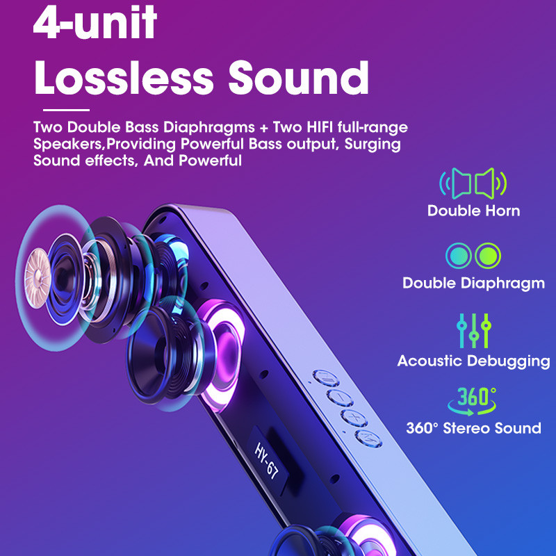 Datora skaņas josla bezvadu 6D telpiskās skaņas skaļrunis Bluetooth 5.0 mājas vadu datora stereo zemfrekvences skaļrunis skaņas josla datora klēpjdatora kinoteātris TV Aux