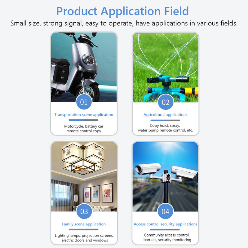 433MHz klonēšanas koda plastmasas 4 taustiņi kopēšanas tālvadības pults ar baterijām darbināma klonēšanas tālvadības pults, daudzfunkcionāla garāžas vārtiem