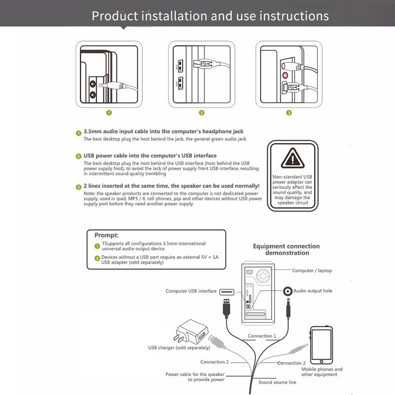 3,5 mm-es és USB adapter vezetékes mini számítógép hangszóró Q8 basszus sztereó asztali hangszóró laptop telefonhoz AUX audio multimédiás hangszóró