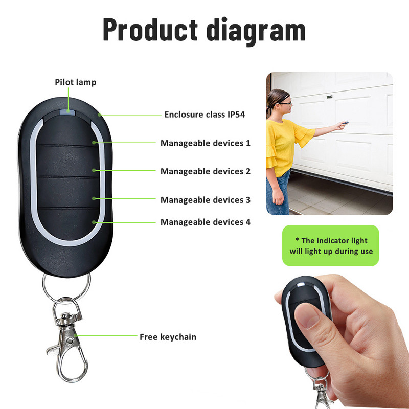 Noliktavas durvju atvērēja tālvadības pults Garāžas durvju atvērējs Bezvadu korpusa klase Ip54 Tālvadības pults automašīnas atslēgas garāžas durvis