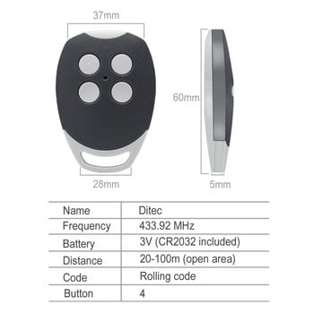 DITEC GOL4 433.92mhz Rolling Code Дистанционно управление за гаражна врата BIXLG4 BIXLP2 BIXLS2 ключодържател Отварачка за порта