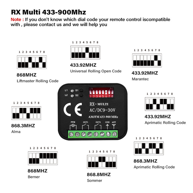 RX-MULTI 433mhz 868mhz vastuvõtja Marantec Digitalile 382 384 302 304 313 321 323 Garage Remote Control AC/DC 9-30V 2CH vastuvõtja
