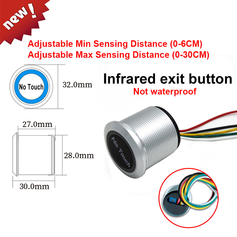 Ūdensizturīgs bezkontakta bezskāriena sensora izejas slēdzis indukcijas tipa atbrīvošanas izejas poga slēdža piekļuves kontrole DC12V/24V ar LED