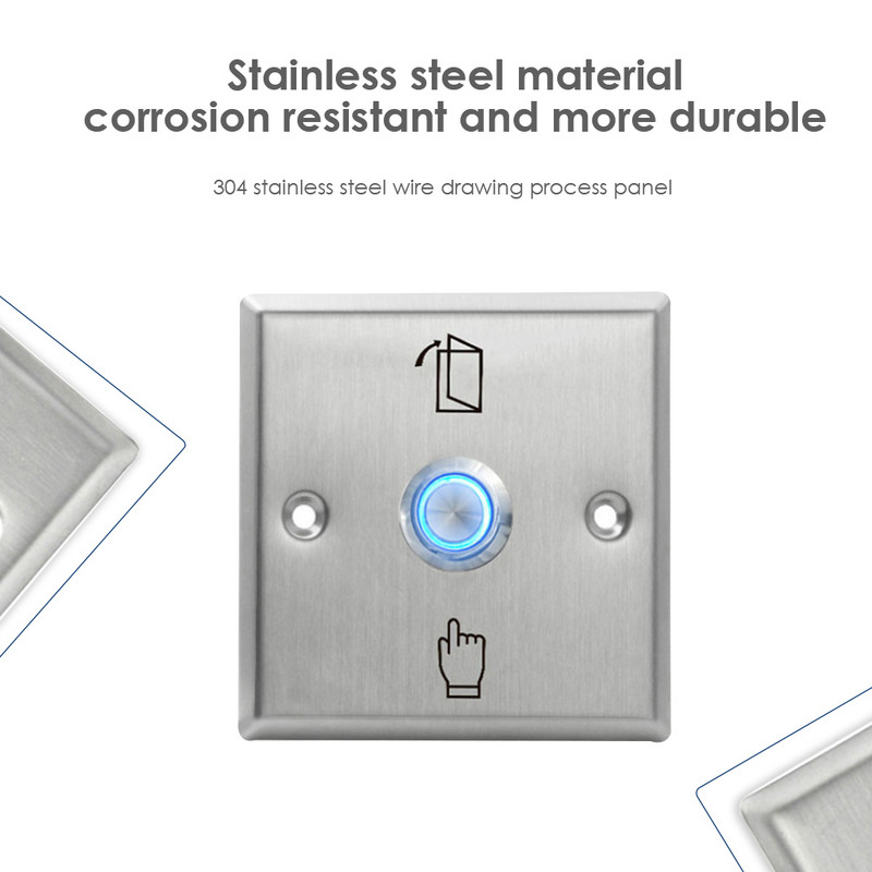 Háttérvilágítás, rozsdamentes acél kilépő gomb nyomókapcsoló DC 12V ajtó érzékelő nyitó kioldó gomb a beléptető rendszerhez