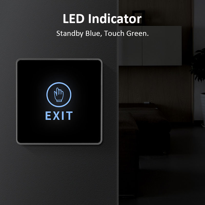 86 * 50 mm aizmugurgaismojuma skāriena izejas poga Infrasarkanais bezkontakta durvju atvēršanas slēdzis piekļuvei vadības sistēmai ar LED indikatoru