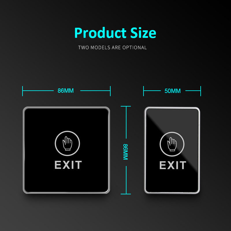 86 * 50 mm aizmugurgaismojuma skāriena izejas poga Infrasarkanais bezkontakta durvju atvēršanas slēdzis piekļuvei vadības sistēmai ar LED indikatoru