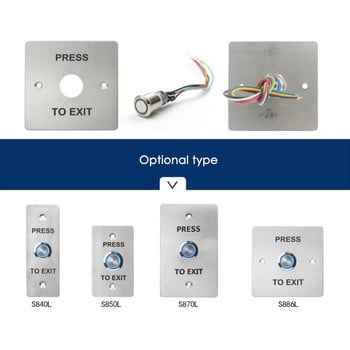 LED подсветка от неръждаема стомана Бутон за изход Комплект система за контрол на достъпа до врата NC NO COM За система за контрол на достъпа за заключване на врата