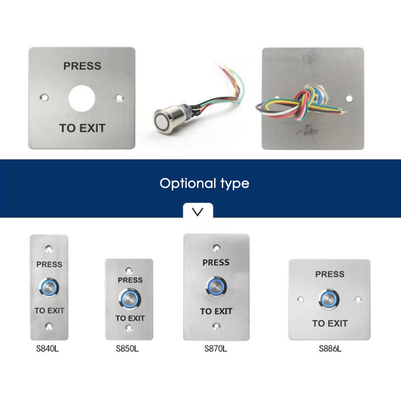 LED nerūsējošā tērauda fona apgaismojuma izejas poga Durvju piekļuves kontroles sistēmas komplekts NC NO COM Durvju bloķēšanas piekļuves kontroles sistēmai