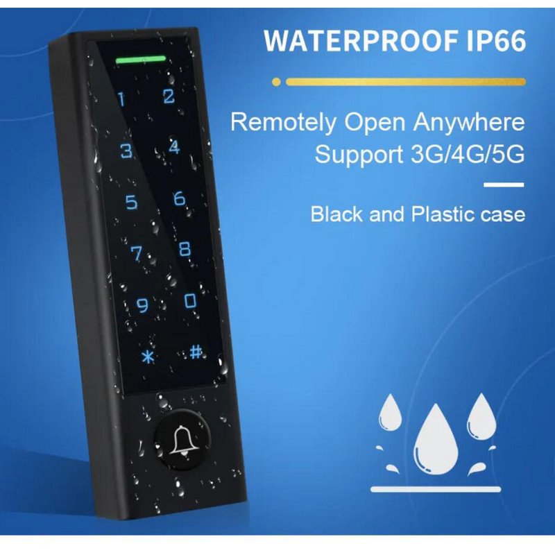 Vandeniui atsparus Bluetooth jutiklinės klaviatūros prieigos kontrolės durų užraktas EM kortelių skaitytuvas su Wiegand