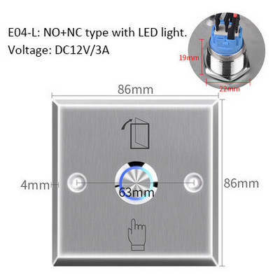 Radošās izejas pogas slēdža durvju nerūsējošā tērauda atvēršanas pogas piekļuves kontroles elektroniskajai vārtu slēdzenei