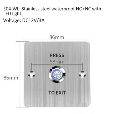 Radošās izejas pogas slēdža durvju nerūsējošā tērauda atvēršanas pogas piekļuves kontroles elektroniskajai vārtu slēdzenei