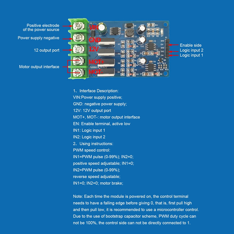 Модул за задвижване на мотор с висока мощност H-Bridge 5-30V Модул на мотор NMOS с аварийна спирачка