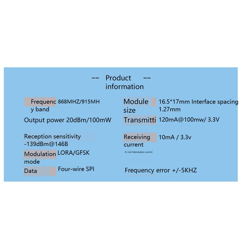 1 db Lora Modul Spread Spektrum, nagy hatótávolságú vezeték nélküli kommunikációs kék (868Mhz)