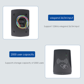 Водоустойчива RFID самостоятелна система за контрол на достъпа до врати Поддръжка на две карти за управление Външен Wiegand четец Контролер за достъп 2000 потребител