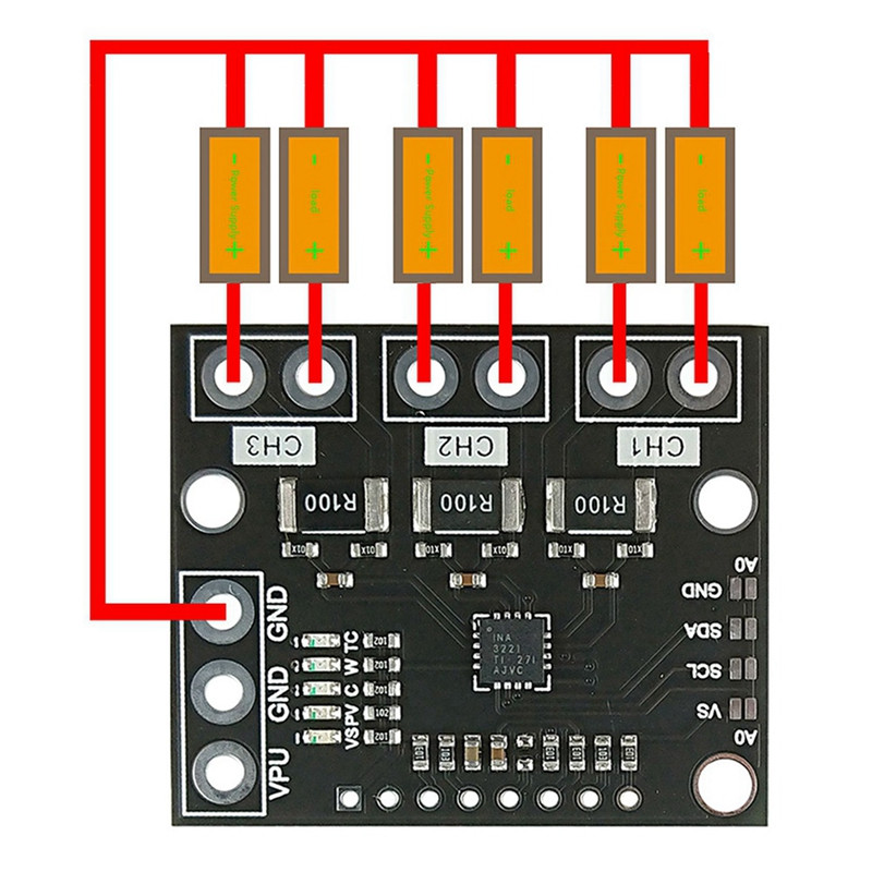 ABGZ-3X I2C SMBUS INA3221 trīskanālu šunta strāvas barošanas avota sprieguma monitora sensora paneļa modulis