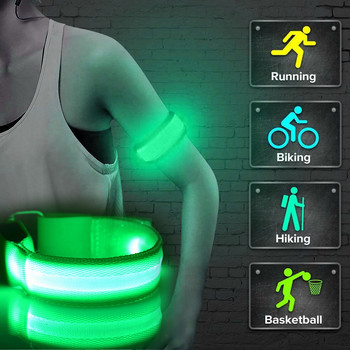 USB зареждане LED светеща лента за нощно бягане Гривна Спорт на открито Светлоотразителен предпазен колан Велосипед Колоездене Светеща лента за ръка