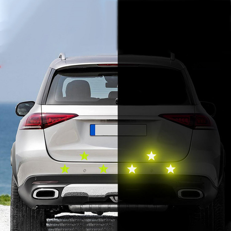 10 gab./komplektā Automašīnas uzlīme atstarojoša pentagrammas lente Brīdinājuma drošības uzlīme automašīnas bufera bagāžnieka atstarotāja bīstamības lentei automašīnas stilam