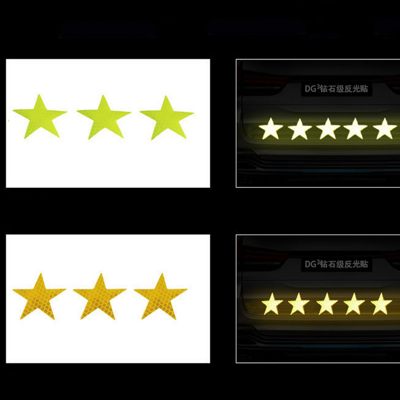 10 gab./komplektā Automašīnas uzlīme atstarojoša pentagrammas lente Brīdinājuma drošības uzlīme automašīnas bufera bagāžnieka atstarotāja bīstamības lentei automašīnas stilam