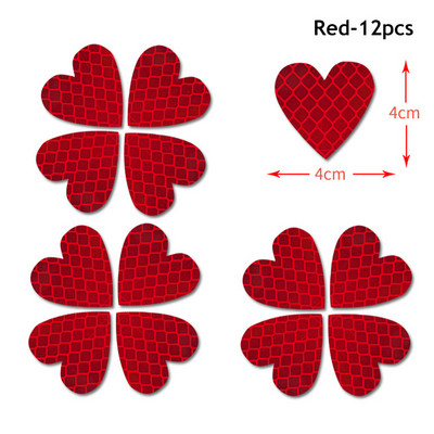 12Pcs Noćna sigurnosna oznaka upozorenja Decal Reflektirajuća traka Srce Visoko reflektirajuće naljepnice Auto Eksterijer za automobil Kamion Motocikl