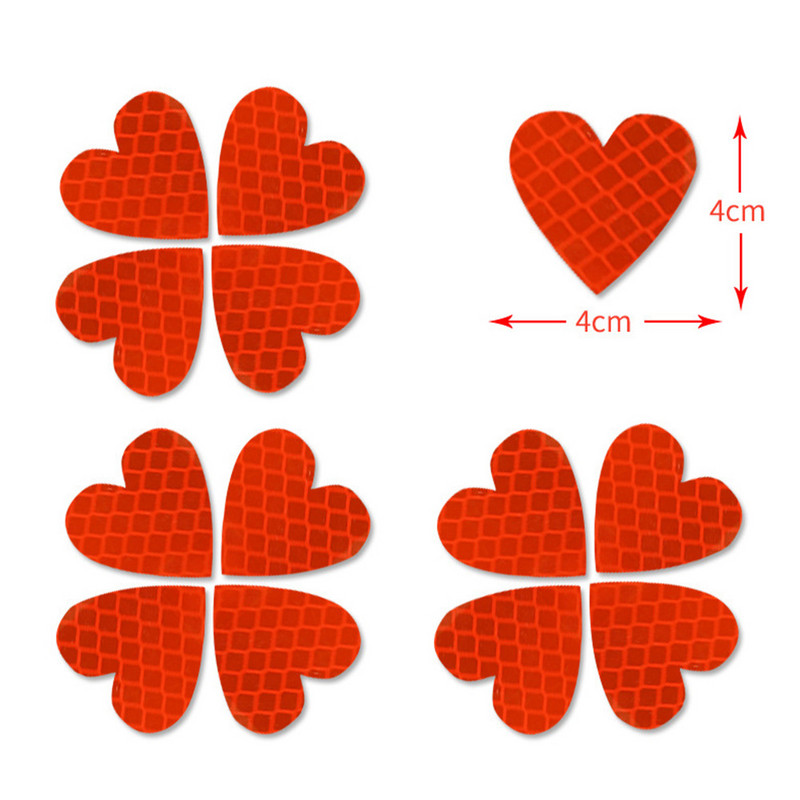 12 db Éjszakai biztonsági figyelmeztető jelzés matrica fényvisszaverő szalag szív, erősen tükröződő matricák autók külseje autós teherautó motorkerékpárokhoz