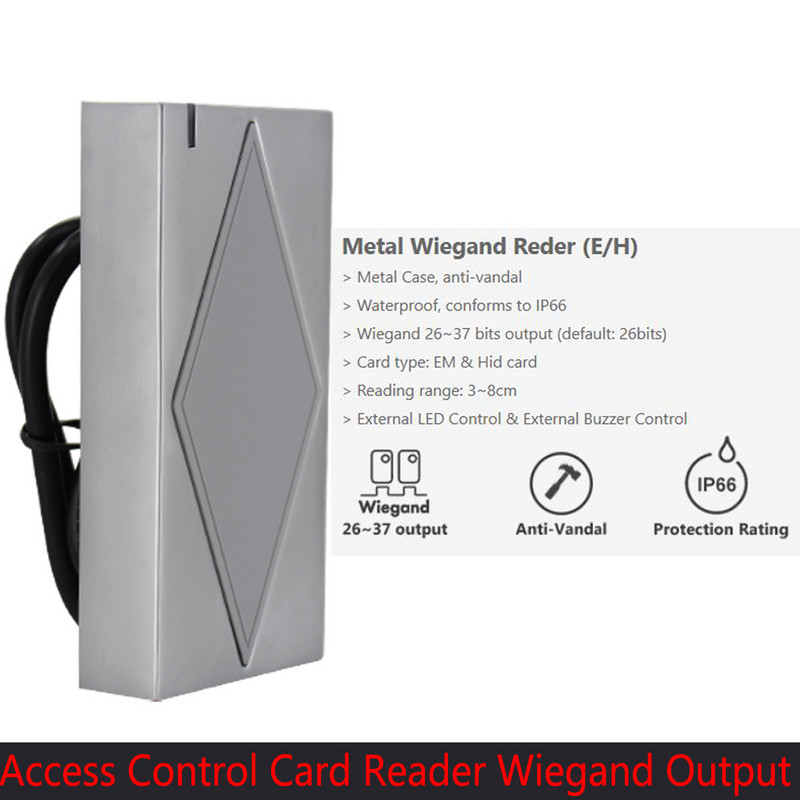 IP66 veekindel metallist Rfid 125KHZ 13.56MHZ Proximity kaardilugeja koos wiegand ukse juurdepääsukontrollisüsteemi komplektiga