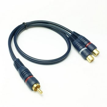 0.2M кабелна линия Cooper Wire 2 RCA женски към 1 RCA мъжки сплитер кабел Аудио сплитер Дистрибутор Конвертор Високоговорител Златен кабел