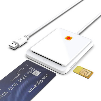 USB 2.0 Smart Card Reader Smart Card Reader Card Reader SIM Card Reader Σχεδιασμός διπλής υποδοχής καρτών για Windows Linux, λευκό