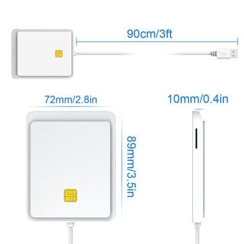 USB 2.0 четец на смарт карти Четец на смарт карти Четец на SIM карти Четец на карти с двоен слот за карти за Windows Linux, бял