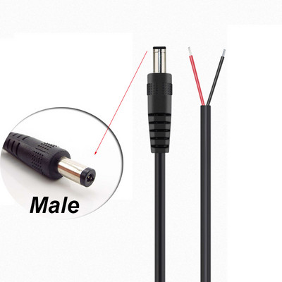 20AWG līdzstrāvas barošanas kabeļa vīrišķais savienotājs DIY vadu spraudņa ligzdas adapteris videonovērošanas kamerai monitoram saules panelis 5,5x2,1 mm