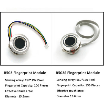 R503S RGB пръстен LED управление DC3.3V MX1.0-6Pin 150 капацитет Капацитивен модул за пръстови отпечатъци Сензор Скенер