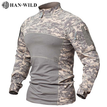 Тактическа риза Combat Shirt Men Clothing Military Elasticity Man Shirt Camo T Shirt Multicam Army Long Shirt Ловни дрехи