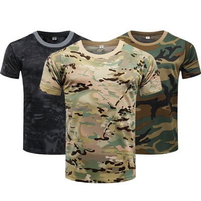 Камуфлажна тактическа риза с къс ръкав Мъжка бързосъхнеща бойна тениска Военна армейска тениска Камуфлажни ризи за туризъм и лов на открито