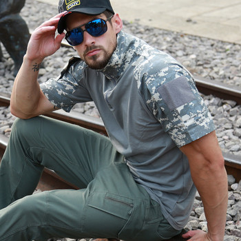 Камуфлажни военни ризи Тениски Мъжка външна тактическа риза Бързосъхнеща ловна къса горнища Тренировъчно облекло Армейска тениска Туризъм