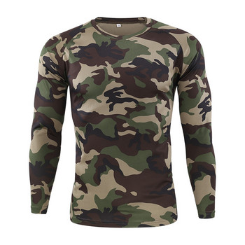 Мъжка пролетна есенна тениска с дълъг ръкав Bionic камуфлажна долна риза за лов Дишаща полиестерна тактическа армейска риза Бързосъхнеща