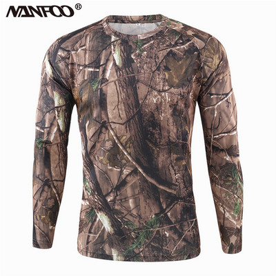 Мъжка пролетна есенна тениска с дълъг ръкав Bionic камуфлажна долна риза за лов Дишаща полиестерна тактическа армейска риза Бързосъхнеща