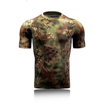 Камуфлажна тактическа компресионна риза, бойни тениски с къс ръкав, мъжки камуфлаж, бързосъхнеща риза за лов на открито, туризъм, военна армейска риза