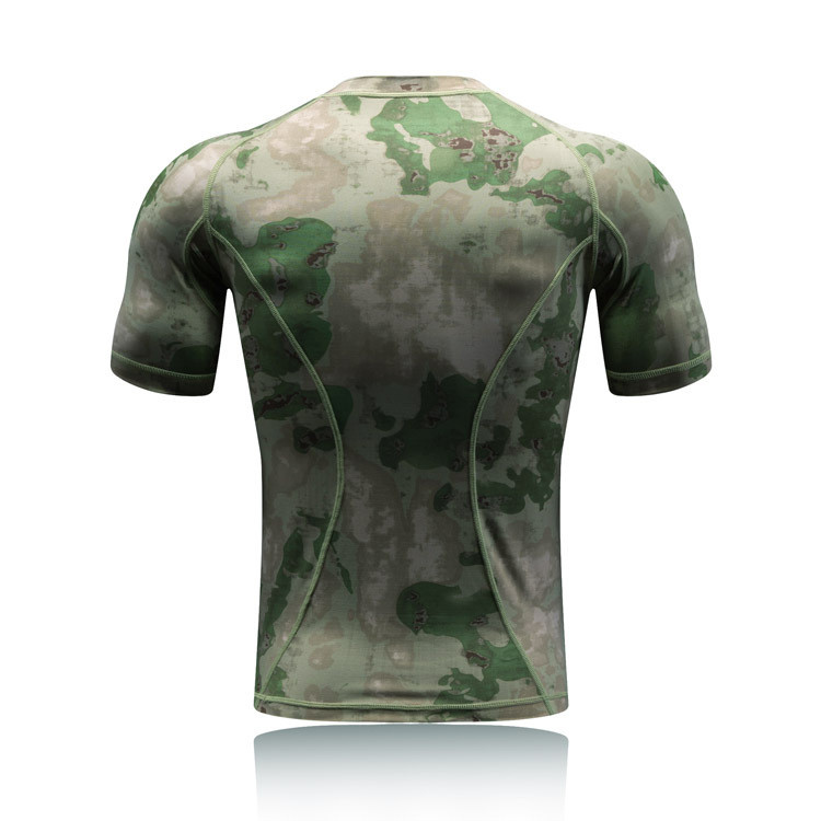 Kamuflāžas taktiskais kompresijas krekls ar īsām piedurknēm kaujas T krekli Vīriešu Camo Quick Dry Outdoor Medības Pārgājienu Militārās armijas krekls