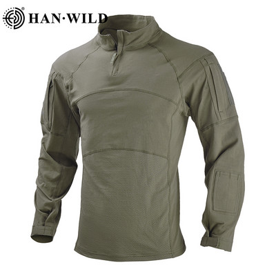 HAN WILD Tactical Combat Shirt Men Cotton Military Uniform Camouflage T Shirt Multicam US Army Clothes Camo Shirt с дълъг ръкав