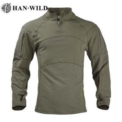 HAN WILD Tactical Combat Shirt Ανδρικό Βαμβακερό Στρατιωτικό Μπλουζάκι Καμουφλάζ Multicam Ενδύματα Στρατού των ΗΠΑ Μακρυμάνικο πουκάμισο Camo