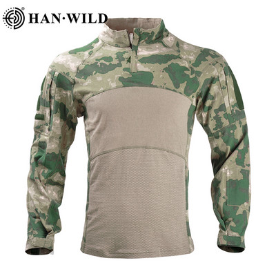 HAN WILD Tactical Combat Shirt Ανδρικό Βαμβακερό Στρατιωτικό Μπλουζάκι Καμουφλάζ Multicam Ενδύματα Στρατού των ΗΠΑ Μακρυμάνικο πουκάμισο Camo