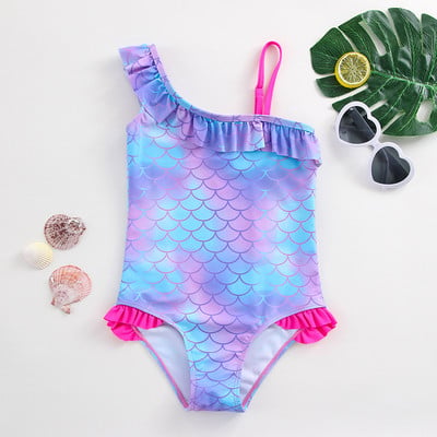 2022 Girls Swimsuit One Piece Mermaid Swimwear 3-12years Bathing Suit Purple Mermaid Children`s Swimwear 2022 New